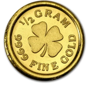 1/2 gram .9999 fine Gold Round-Lucky 4 Leaf Clover-in capsule - Picture 1 of 4