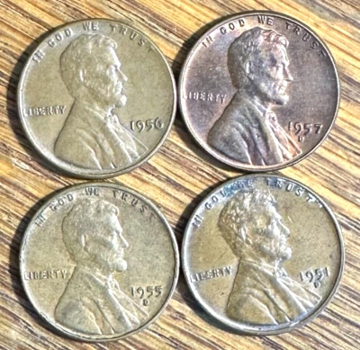 4 Coin Lot Lincoln Wheat Cent BIE Die Chips 51D,55D,56P,57D *FREE SHIPPING* - Image 1 of 4