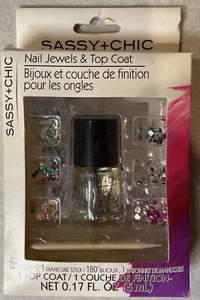 SASSY & CHIC NAIL JEWELS & TOP COAT Kit (1 TOP COAT - 180 JEWELS) SEALED NIB New - Picture 1 of 7