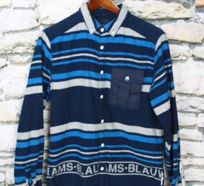 Camisa para hombre SCOTCH & SODA azul marino blanco a rayas lana algodón cuello abotonado Foto 1 de 4