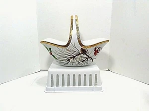 St. Nicholas Square HOLIDAY LAUREL pattern Porcelain Basket w/18K GOLD BAND - Picture 1 of 8
