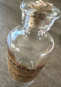 Truly Old Antique! Camphorated Oil Apothecary Glass Bottle Jar with Label