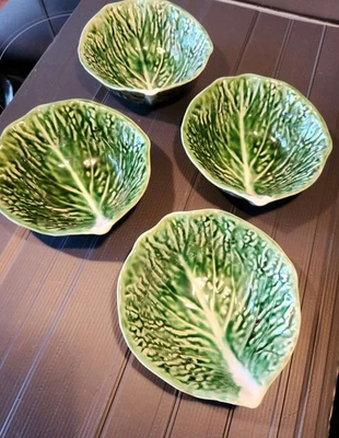 Vintage Bordallo Pinheiro majolica Green Cabbage Leaf  bowls Set Of 4  - Image 1 of 4