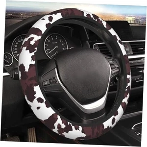 Neoprene Steering Wheel Cover for Men Women Anti-Slip Elastic Brown Cow Print - Picture 1 of 7