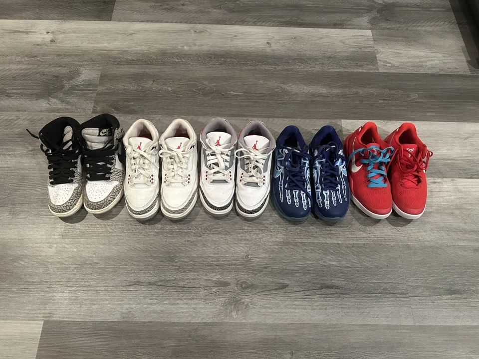 Lot of Nike Kobe protro X-Ray Jordan 1 and 3 Cement Fire Red 3.5Y RARE Grinch - Image 1 of 4