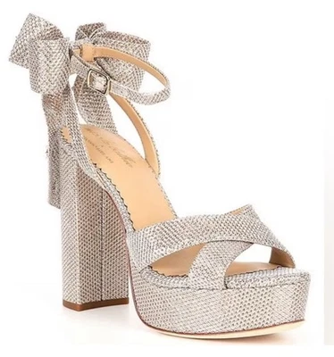 Antonio Melani x Nicola Bathie LILA Серебряный блестящий платформе каблуки бант размер 10 М - Изображение 1 из 4