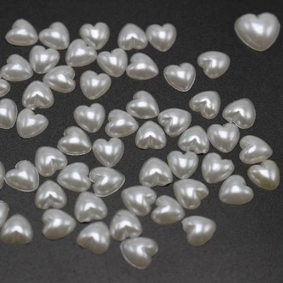 500 Pure White Acrylic Half Pearl FlatBack Heart Bead 8X8mm Scrapbook Craft - Image 1 of 4