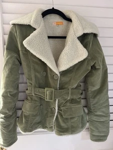 Anthropologie Tulle Green Corduroy Sherpa Belted Jacket Size XS - Picture 1 of 8