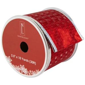 Northlight Shimmery Red Silver Horizontal Wired Christmas Ribbon 2.5" - Picture 1 of 5