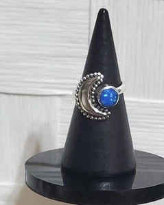 Fire Opal And Sterling Silver Moon Ring Size 3.75 - Picture 1 of 1