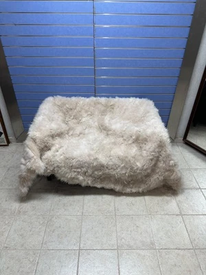 Natural Beige Mongolian Fur Throw Real Fur Bedspread / Blanket Rug Carpet - Image 1 of 4