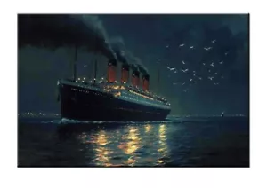 Impresiones artísticas Titanic at Night, decoración de arte de pared náutica, impresiones artísticas históricas de barcos - Imagen 1 de 10
