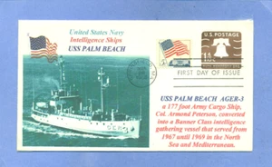 USS PALM BEACH AGER-3 Intelligence Ship, No. Sea, Med 1967-69 Photo First Day PM - Picture 1 of 1
