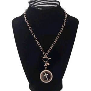 Origami Owl Rose Gold Plate Cross Window Crystal Locket Chain Collar Necklace  - Picture 1 of 6