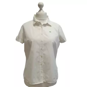 Lacoste Collared Shirt White Cotton Cap Sleeved Womens uk 18 eu 46 - Picture 1 of 5