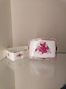 Herend Apponyi Purpur Deckeldose L 14 cm Form 7975 AP Porzellan Ungarn 1. Wahl - Picture 1 of 12
