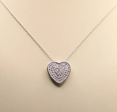 COLLANA CUORE ZIRCONI BIANCHI ARGENTO RODIATO FORO PASSANTE MM 18X20 CM 45-50 - Immagine 1 di 4