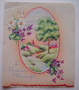 Village town by river embossed vintage  Birthday greeting card AA10