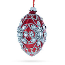 Diamond Star on Red Glass Egg Christmas Ornament 4 Inches