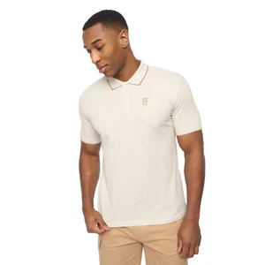 Crosshatch Utilate Mens Short Sleeved Cotton Polo Shirt Smart Casual Stone - Picture 1 of 5