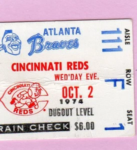 1974 Hank Aaron Last NL At Bat / HR 734 Ticket Pass / Record / Phil Niekro 20 Win ⚾️ - Bild 1 von 1