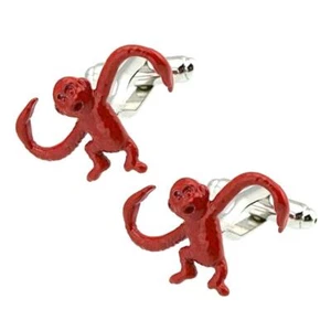 MONKEY CUFFLINKS Swinging Barrel Full of Monkeys Red Enamel w GIFT BAG Wedding - Picture 1 of 4