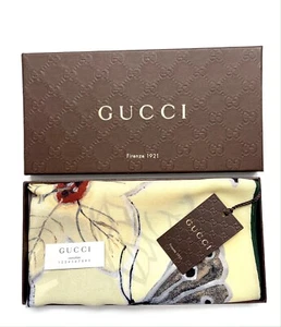 New Gucci Unisex Scarf Kris Knight Butterfly Yellow Silk Wrap wth Gucci Gift Box - Picture 1 of 12