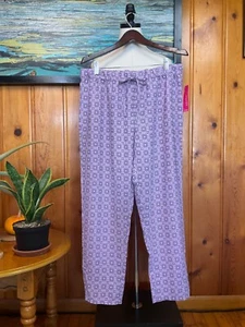 New Large Purple Butterfly Sleep Pant Sleepwear Lounge Grey Drawstring Geometric - Picture 1 of 12