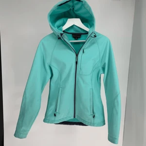 KIRKLAND blue turquoise soft shell jacket hooded windbreaker full zip sz s - Picture 1 of 9