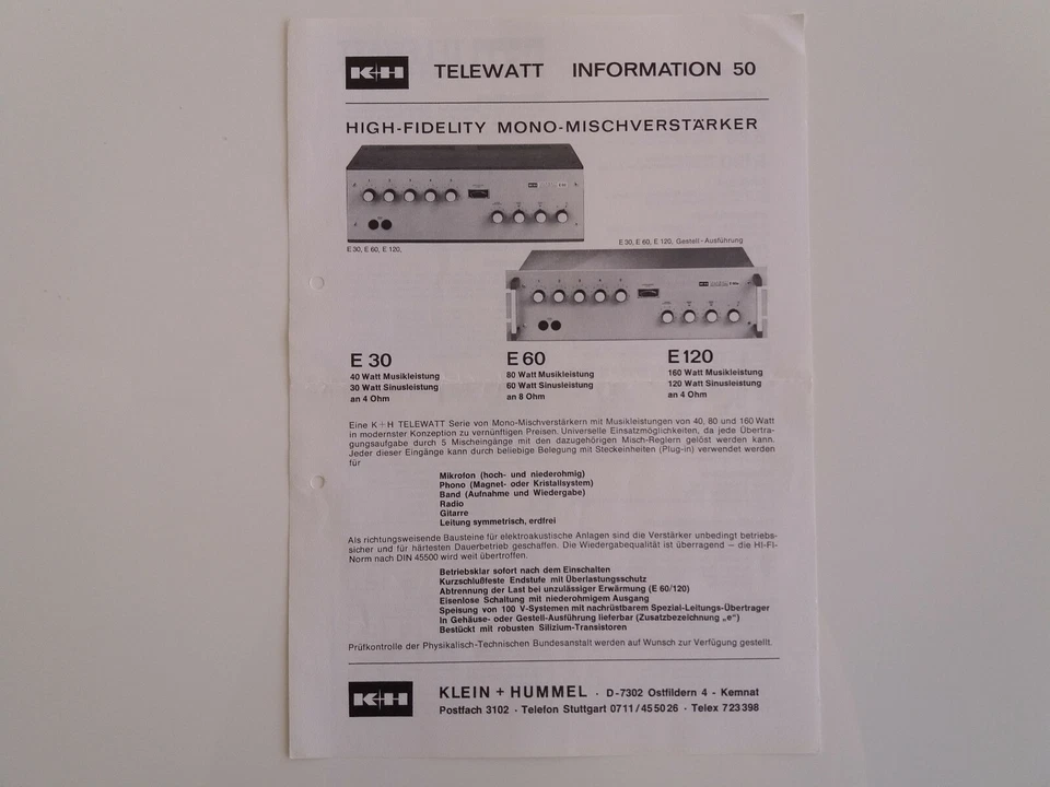KLEIN HUMMEL K+H HiFi E30 E60 E120 Prospect - Bild 1 von 1