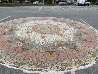 Tapete circular extra grande autêntico tecido à mão de seda e lã Tabriz 24’ - Imagem 1 de 4