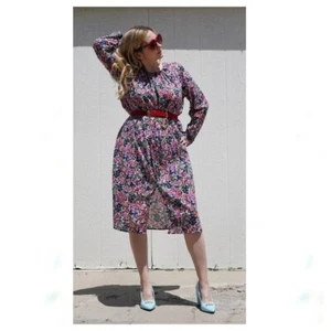 J. Vestido Camisa Midi Estampado Floral Crew Para Mujer Cuello Redondo Manga Larga 100% Algodón M - Imagen 1 de 8