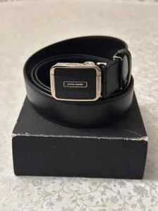 90’s Pierre Cardin Black Leather Contrast Old Money Belt - Picture 1 of 6