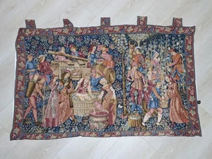 Vintage Kelche "Traubenernte" französischer Jaquard Wandteppich mit hängenden Tabs 50" x 30" - Bild 1 von 20