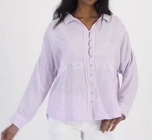 Camicia donna Lucky Brand in garza con orlo in pizzo, cardo (sembra lilla) taglia XL $79,50 - Foto 1 di 5