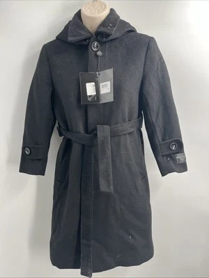 Franco Palino Girl's Long Sleeve Belted Black Long Wool Trench Coat Size 16 - Image 1 of 4