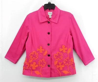 Chaqueta Chicos Mujer Talla 1 Rosa Adornada Floral Denim Estilo Abotonada Top Foto 1 de 4