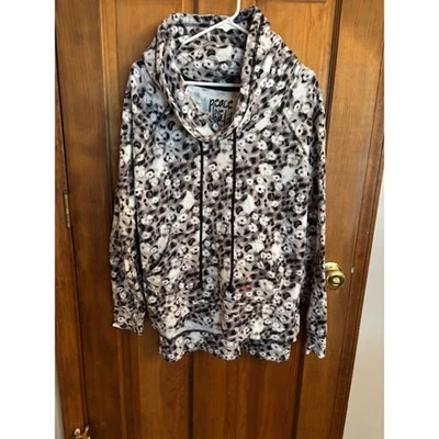 Women’s Peace Love World Long Sleeve Hooded Sweatshirt Black/White/Gray Size M - Image 1 of 4