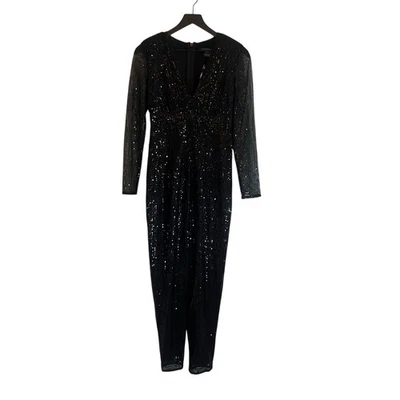 French Connection US 0 UK 4 Rubina Black Sequin Long Sleeve Jumpsuit NWT $198 - Image 1 of 4