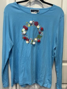 Karen Scott Whimsy Holiday Wreath Langarmshirt XL Preppy Weihnachten Festlich - Bild 1 von 9