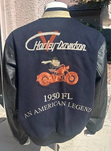 Giacca vintage Harley-Davidson Warner Bros 1950 FL Varsity XL indossata invecchiata - Foto 1 di 15