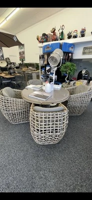 Ex Display - Skyline Design Dynasty Round Dining Set,  Silver Walnut. - Image 1 of 3