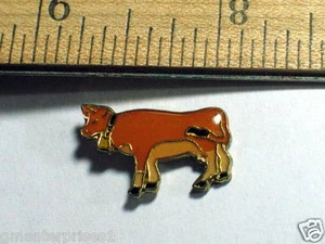 Brown Cow Pin Cow with Vintage Bell - Picture 1 of 1