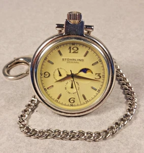 Orologio da tasca STUHRLING ORIGINALE uomo fasi lunari giorno/data 51mm per ricambi/riparazione - Foto 1 di 11