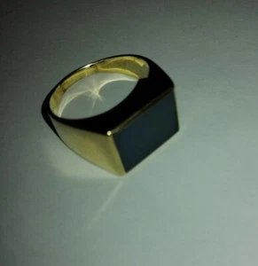 Anello, oro, 14 carati, anello sigillo, misura 61 con pietra a strati agata/onice, 7,58 G - Foto 1 di 12