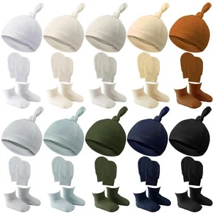 10 Set Newborn Baby Hat Mittens and Socks Soft Newborn Knot Beanie Mitten Ank... - Picture 1 of 6