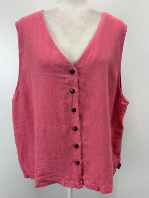 ¡NUEVO! Camiseta sin mangas Kiko Mujer Botón Delantero Talla 3X Plus Rosa 100% Lino Lagenlook Foto 1 de 4