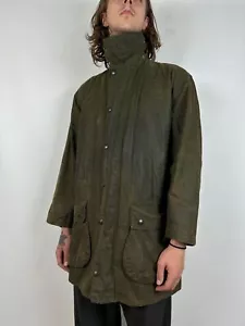Men's Vintage Barbour Border Waxed Coat Jacket Made in England Size C42/107 cm - Picture 1 of 24