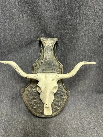 Vintage Bull Figurine Door Knocker Cast Iron Rustic Door Bell Long Horn Cover