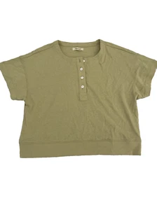 Madewell Henley Top Größe M Crop Kurzarm Olivgrün Baumwolle - Bild 1 von 6